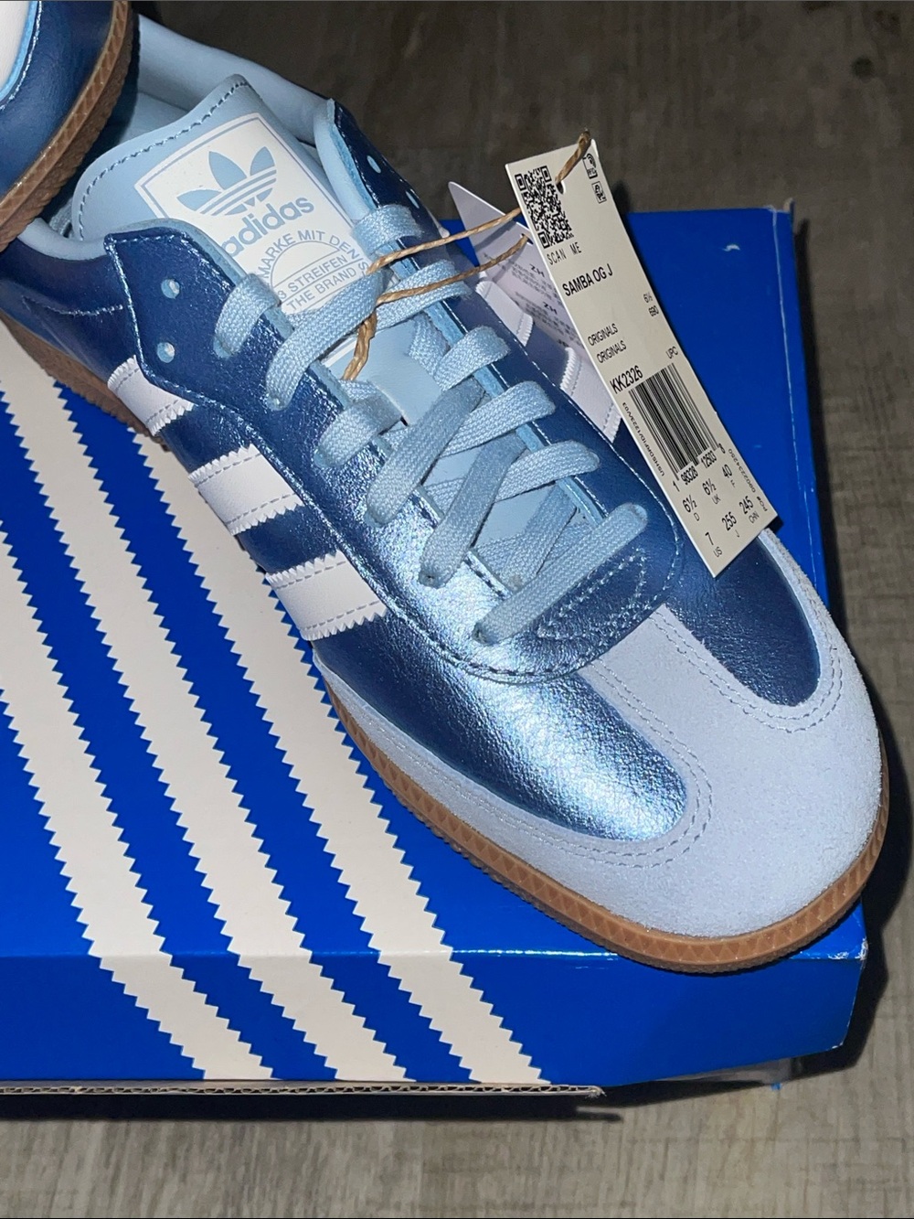 Adidas NWT NEW Samba OG J Metallic Light Blue & White Womens Sneakers size 7 - Picture 2 of 16